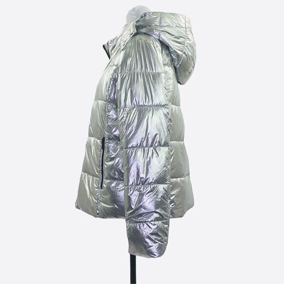 Andrew Marc Metallic Silver Puffer Jacket Large - Picture 5 of 15